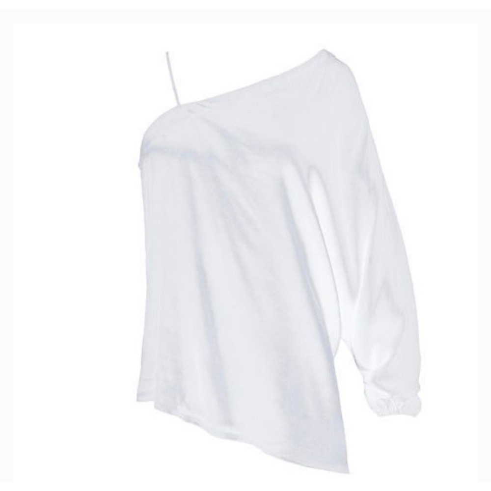 Gold Hawk Top Womens One Shoulder Long Sleeve Satin White Oversized Size M NEW - Picture 2 of 10
